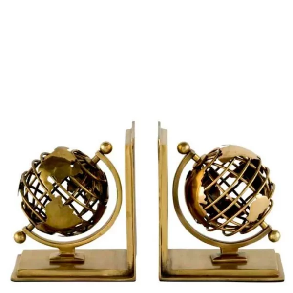 105601 0 1 1SUJETALIBROS GLOBE JUEGO DE 2 DORADO